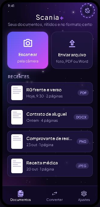 Tela inicial do app Scania+